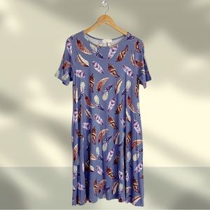 Perfect Peach Boutique Feather Print Shirt Dress w/Pockets Dusty Lavender M 8/10